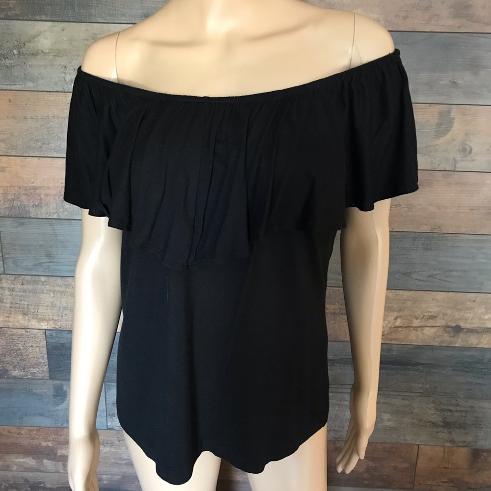 Anthropologie off shoulder blouse black Sz M